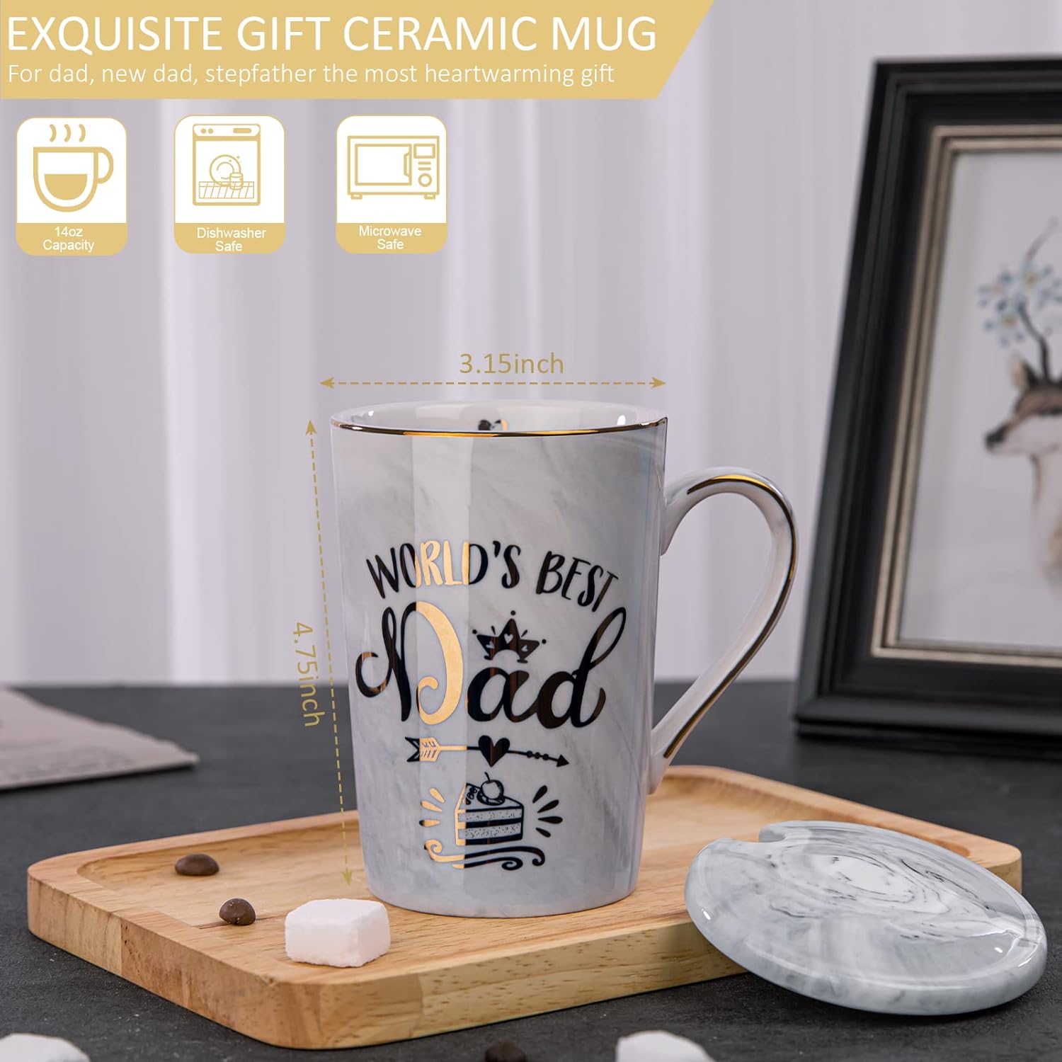 Mothers Day Gifts for Mom from Daughter, Son, Kids - World's Best Mom, Birthday Present, Marble Ceramic Coffee Cup with Lid Cards - 4oz Mothers Day Gifts for Mom from Daughter, Son, Kids - World's Best Mom, Birthday Present, Marble Ceramic Coffee Cup with Lid Cards - 4oz